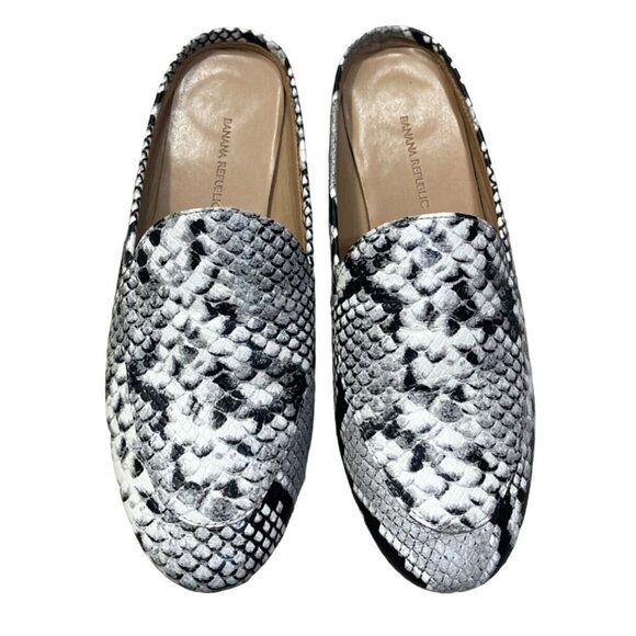 Banana Republic Faux Snakeskin Mule Shoe Slip-On Black White Gray Size 8 - Picture 3 of 8